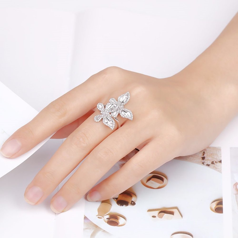 NEW 925 Silver Diamond Double Butterfly Ring - Picture 10 of 14